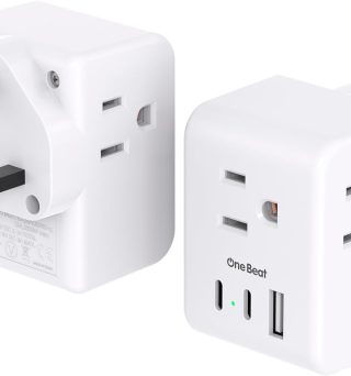 2 Pack US to UK Ireland Travel Plug Adapter, Type G Power Plug Adapter with 3 Outlets 3 USB Ports(2 USB C), European Travel Plug Adapter for USA to England London Scotland British Qatar Irish HongKong