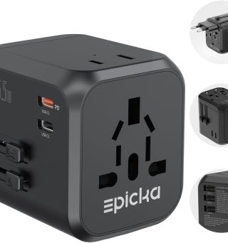 EPICKA 35W Universal Travel Adapter with 2 AC Outlet, European Travel Plug Adapter with PD Fast Charging, 6-Port (2 AC/2 USB-C/3 USB-A) International Power Adapter - Travel Essentials (TA-205, Black)