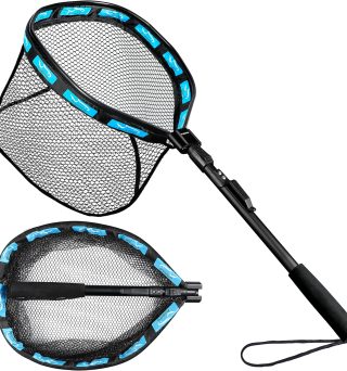 PLUSINNO Floating Fishing Net for Steelhead, Salmon, Fly, Kayak, Bass, Trout Fishing, Catfish, Rubber Coated Landing Net for Easy Catch & Release for Easy Transportation & Storage